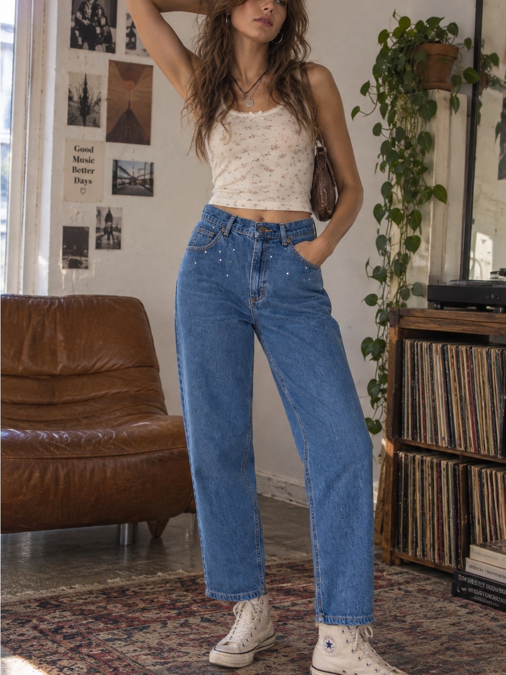 Vintage Liz Claiborne Lizwear 80s Blue Studded High Rise Jeans 32 in Waist